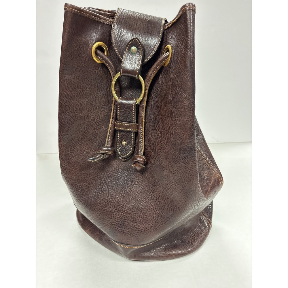 Vintage Italian Brown Pebbled Leather Bucket Bag Drawstring Shoulder Backpack Lg